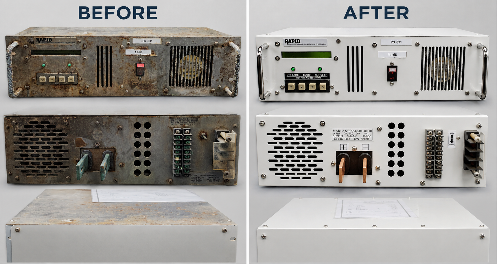 Switchmode rectifier before and after refurbishment