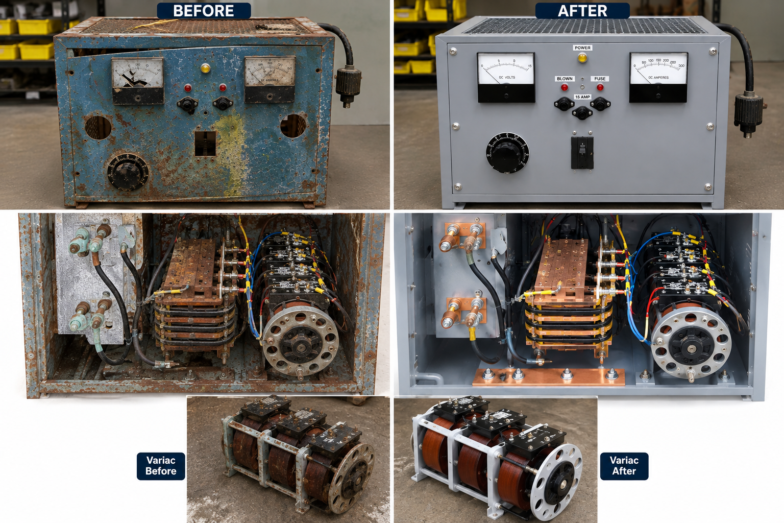 Variac rectifier before and after refurbishment